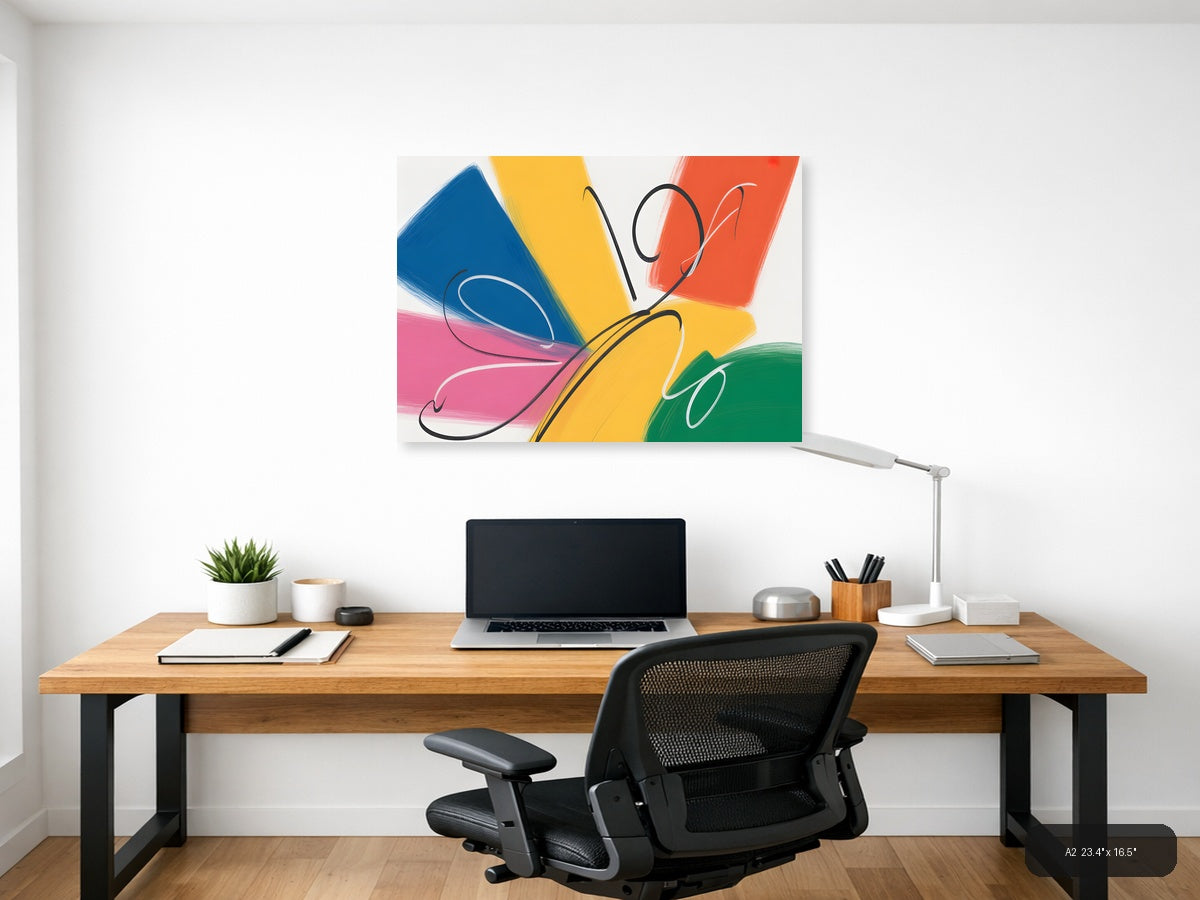 Colorful Abstract Butterfly with Paint Strokes Wall Art — A2 / Office