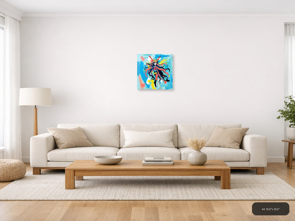 Vibrant Abstract Warrior Queen with Crown Wall Art — A4 / Living Room