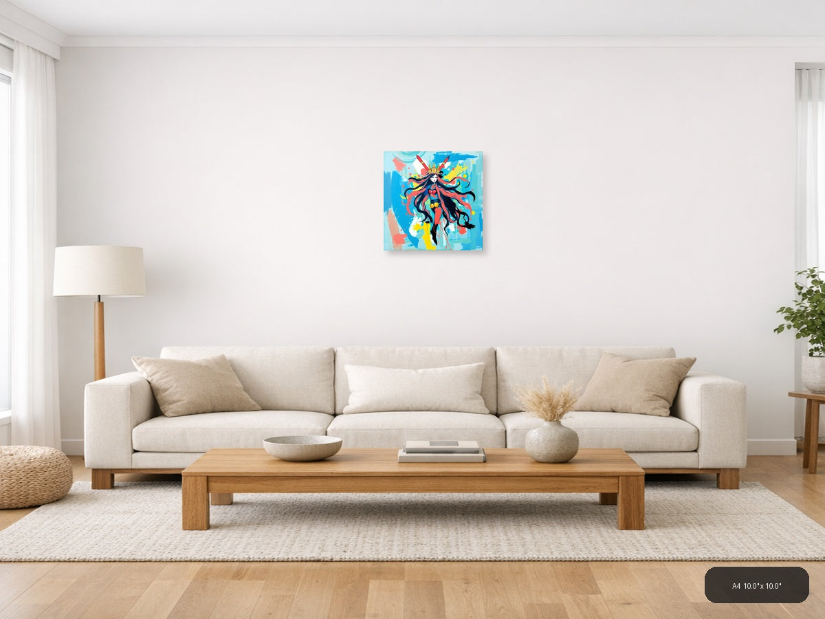 Vibrant Abstract Warrior Queen with Crown Wall Art — A4 / Living Room