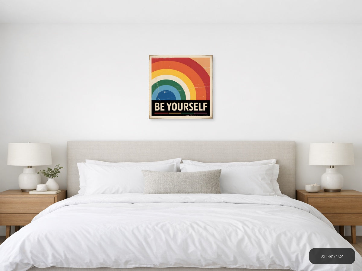 Be Yourself Rainbow Vintage Retro Wall Art — A3 / Bedroom