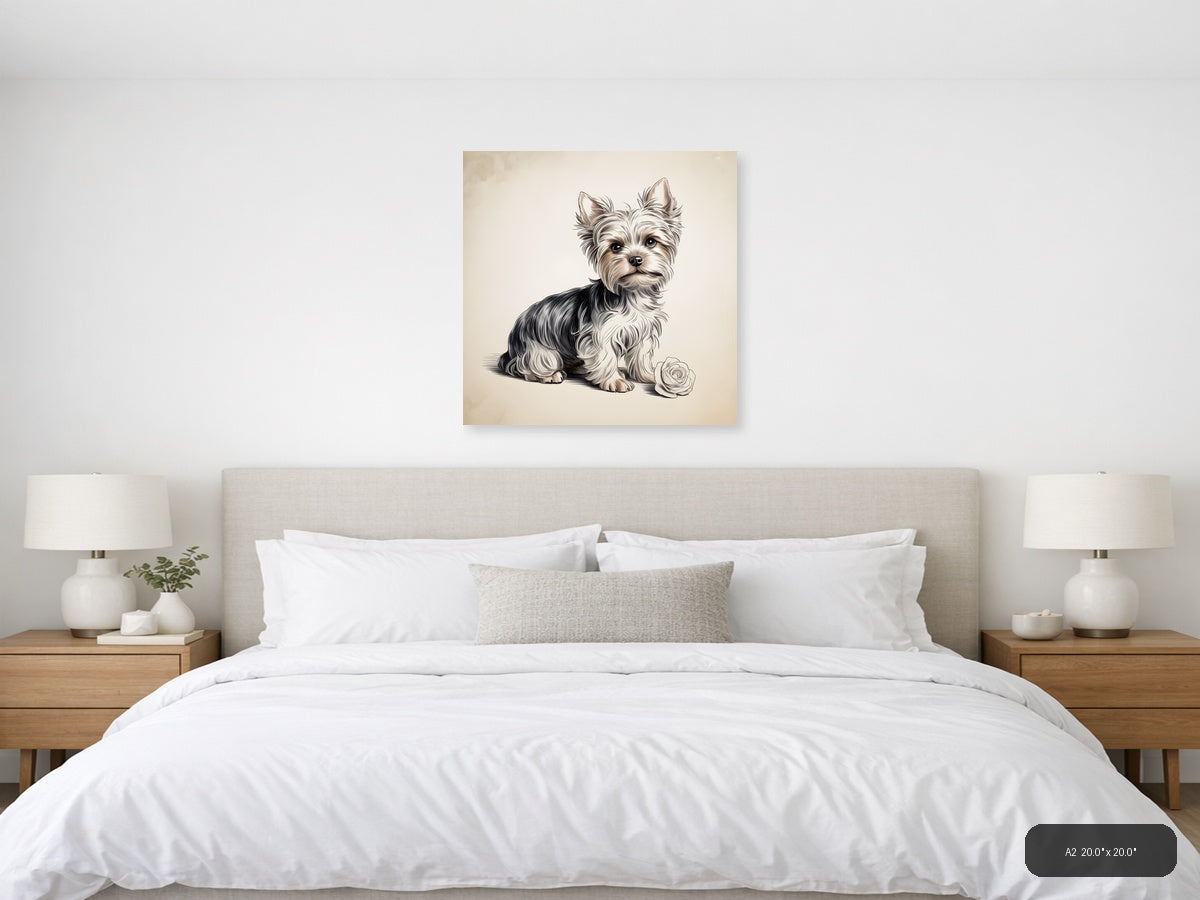 Cute Terrier with Rose Line Art Wall Art — A2 / Bedroom