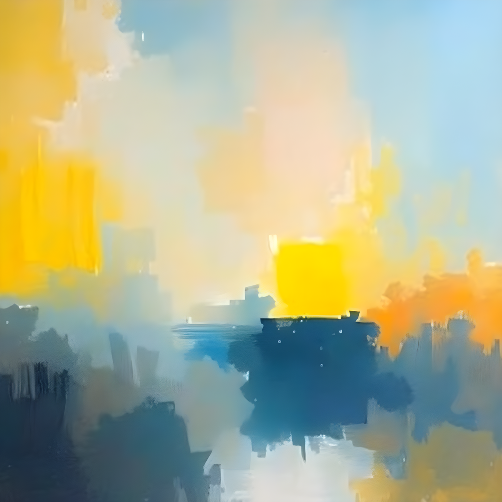 Abstract Waterfront Sunrise with Yellow Sky Wall Art