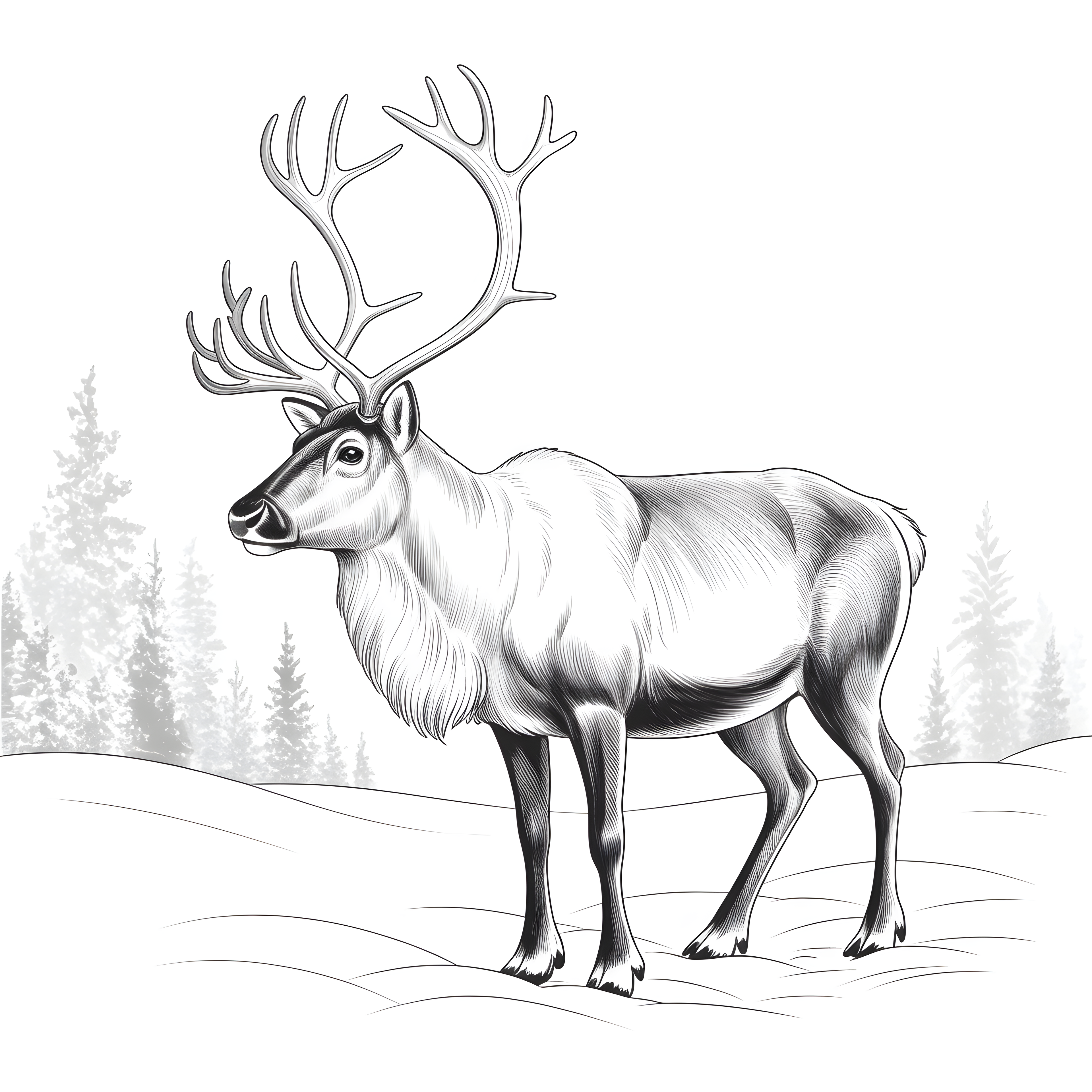 Majestic Caribou with Antlers Line Art Wall Art
