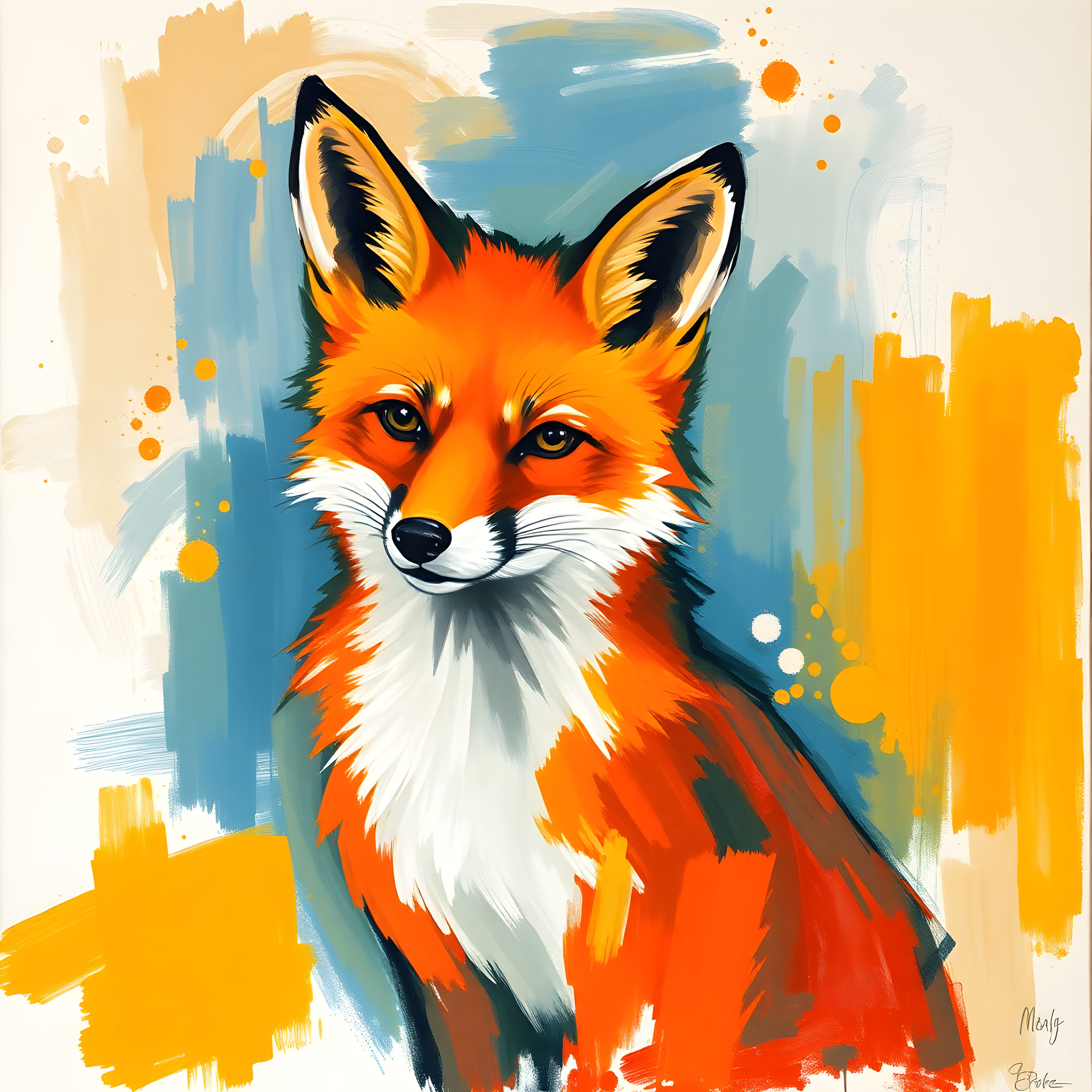 Vibrant Orange Fox Abstract Modern Wall Art