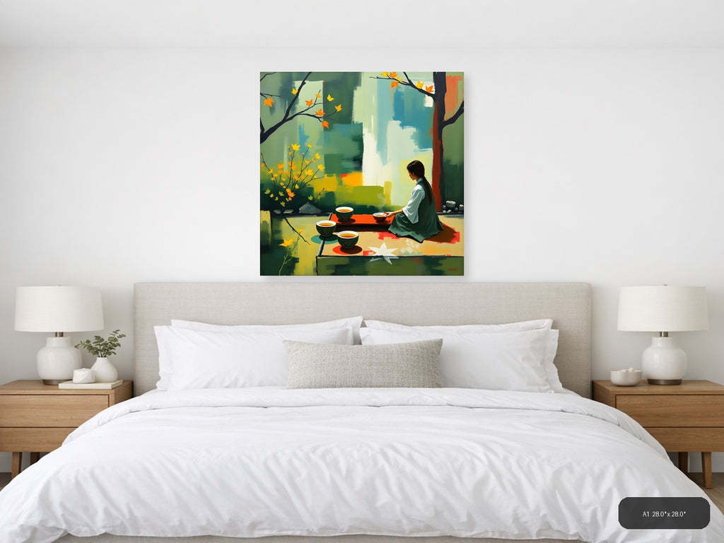 Abstract Autumn Tea Ceremony Woman Wall Art — A1 / Bedroom