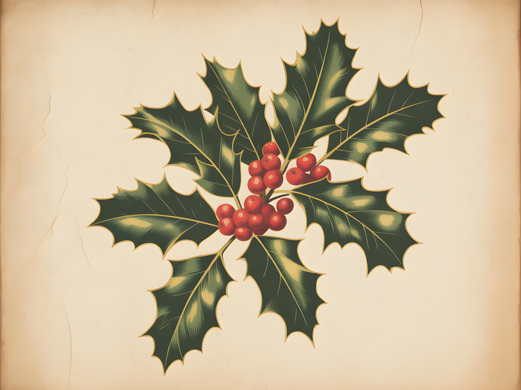 Vintage Holly Berries & Leaves Botanical Wall Art