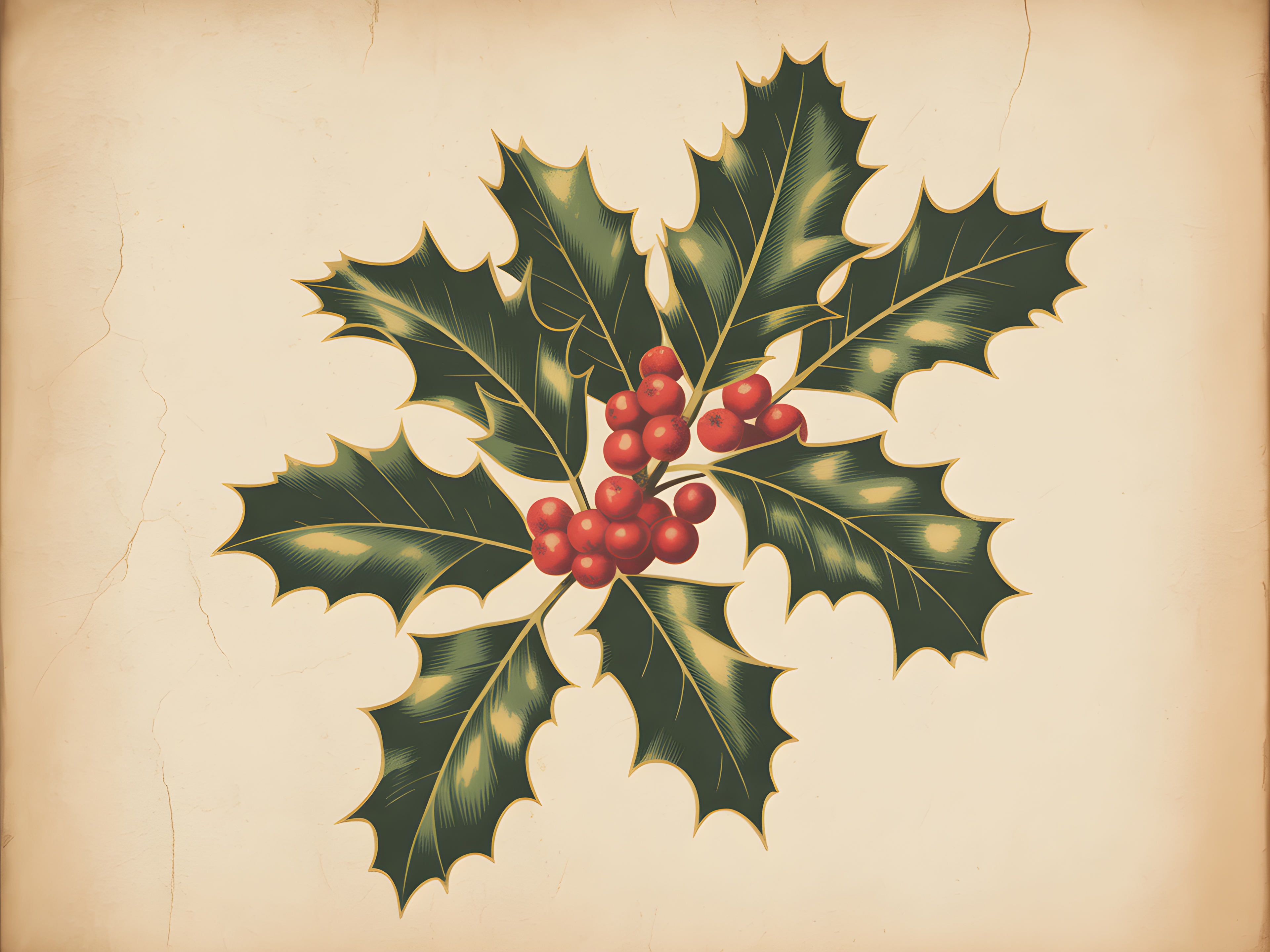 Vintage Holly Berries & Leaves Botanical Wall Art
