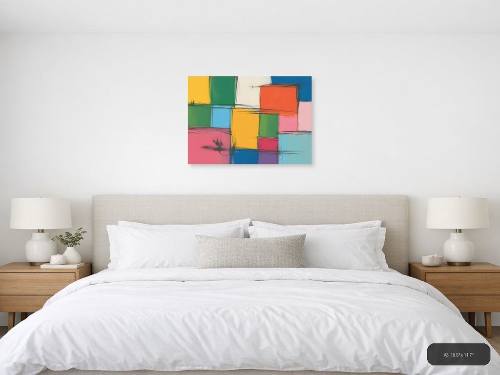 Colorful Abstract Grid Modern Geometric Wall Art — A3 / Bedroom