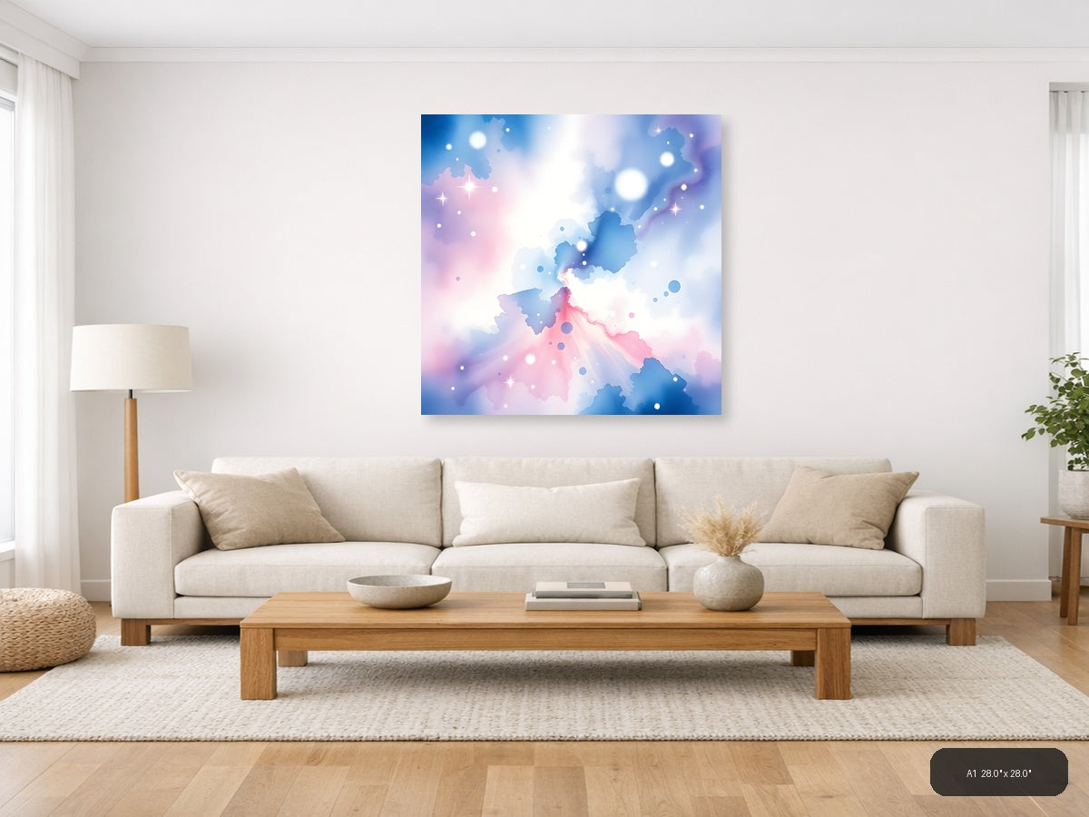 Abstract Watercolor Map with Pink and Blue Gradient Wall Art — A1 / Living Room