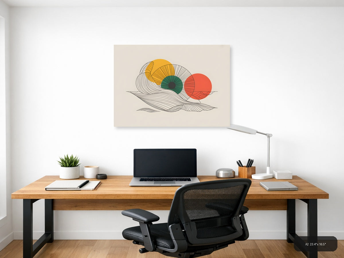Abstract Eye Line Art with Colorful Circles Wall Art — A2 / Office