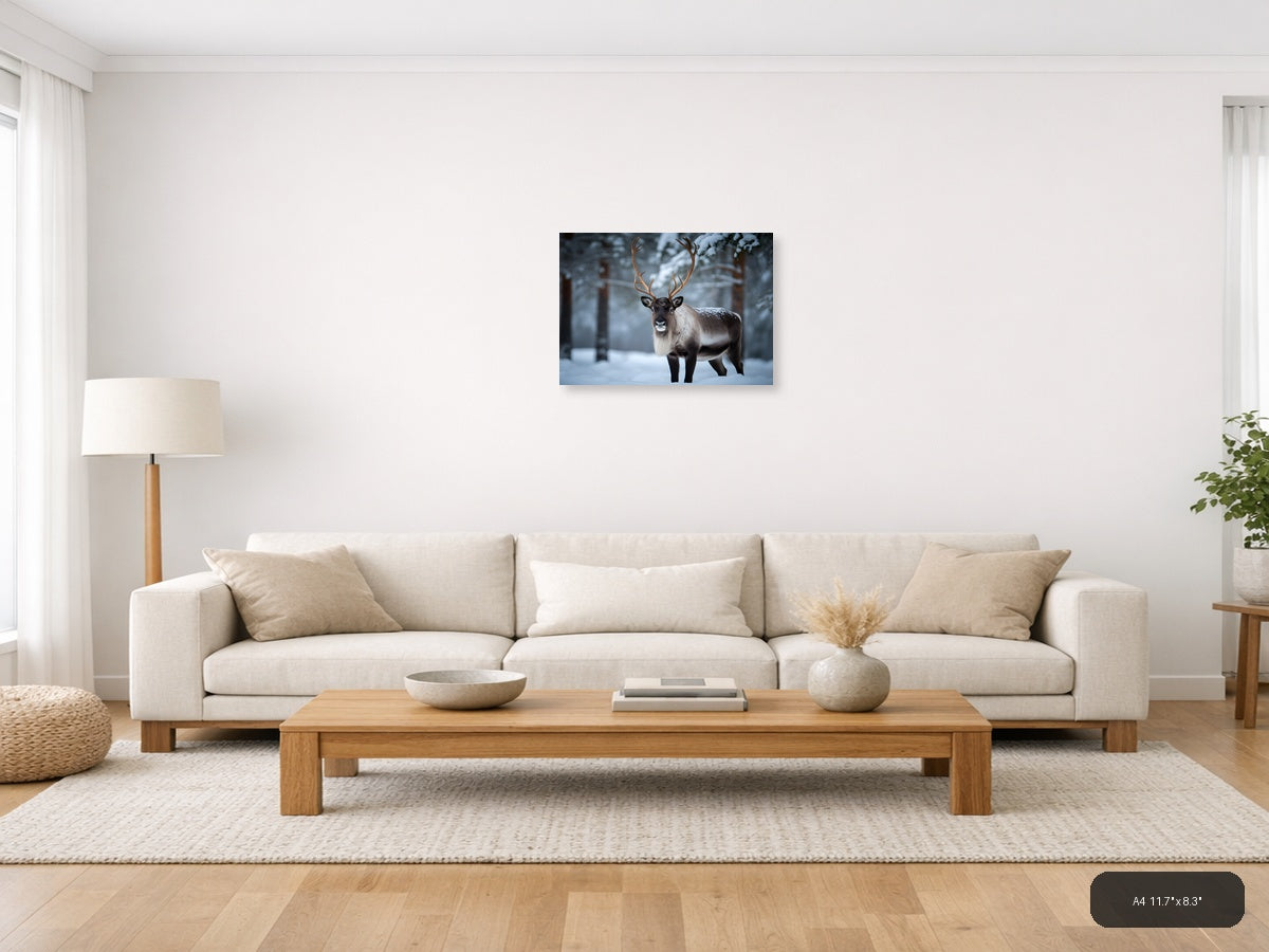 Majestic Reindeer in Snowy Forest Photography Wall Art — A4 / Living Room