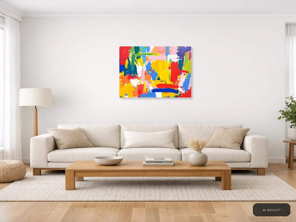 Vibrant Abstract Splatter Colorful Brushstrokes Wall Art — A3 / Living Room