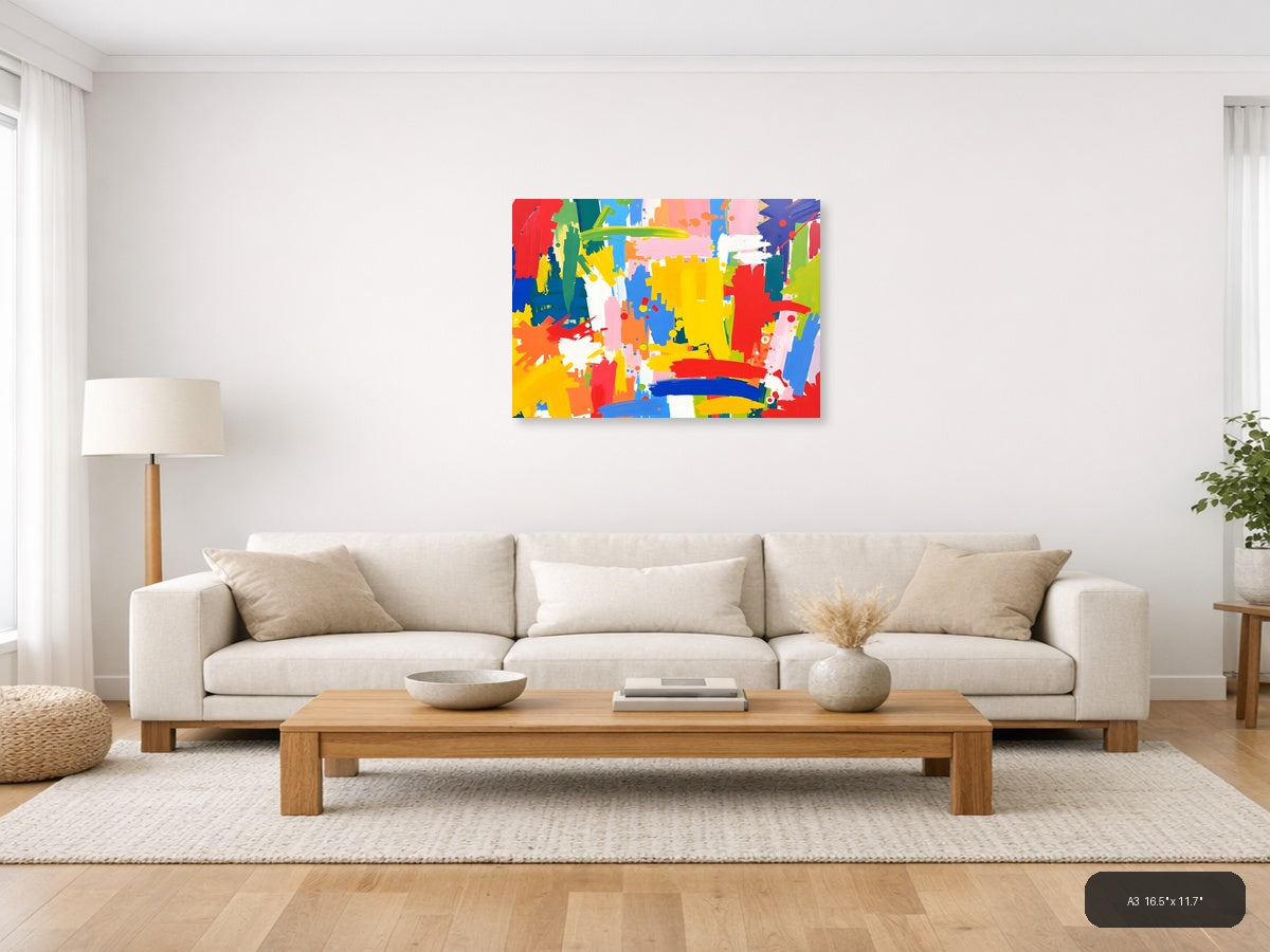 Vibrant Abstract Splatter Colorful Brushstrokes Wall Art — A3 / Living Room