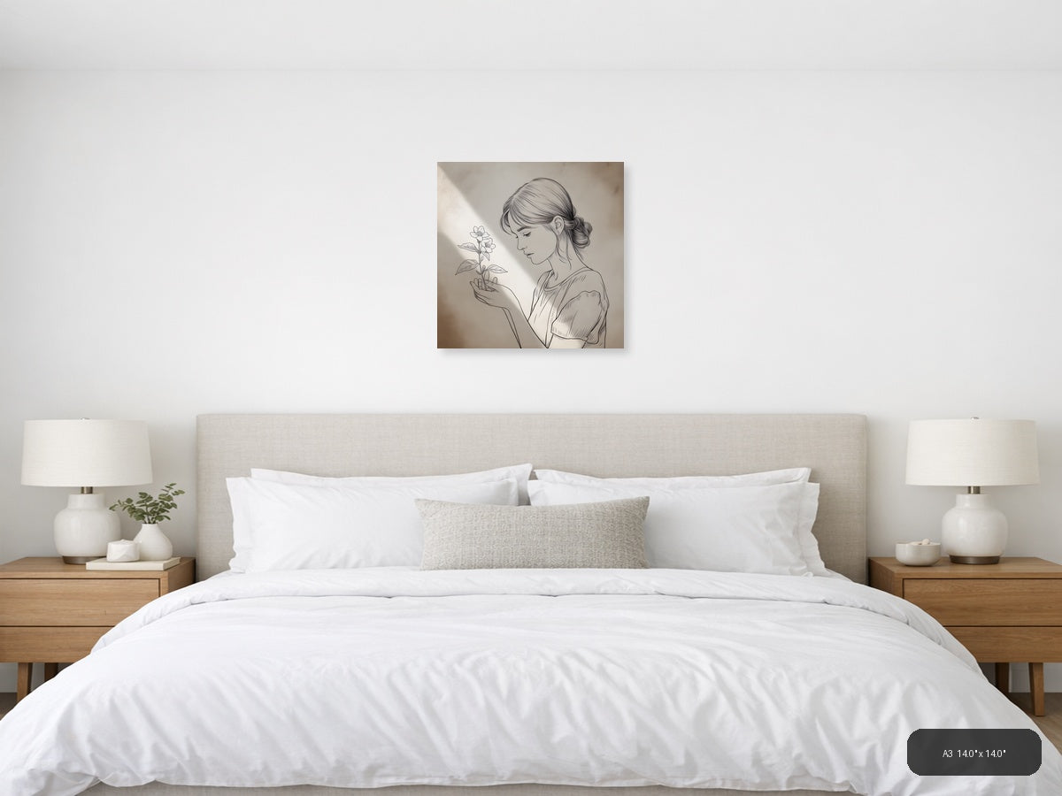 Woman with Flower Line Art Drawing Wall Art — A3 / Bedroom