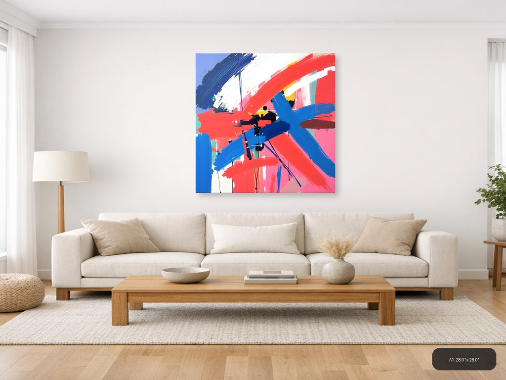 Bold Abstract Brushstrokes in Red & Blue Wall Art — A1 / Living Room