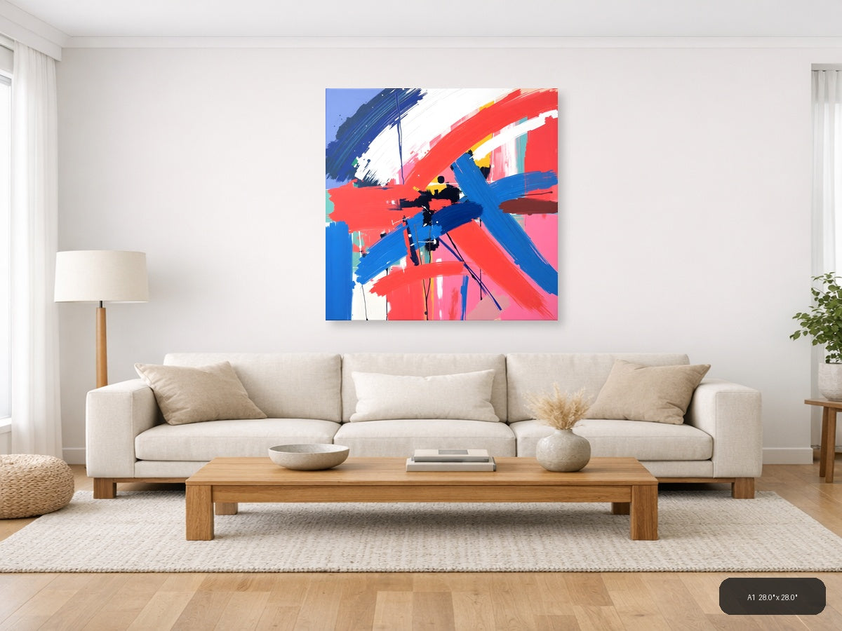 Bold Abstract Brushstrokes Red Blue Modern Wall Art — A1 / Living Room