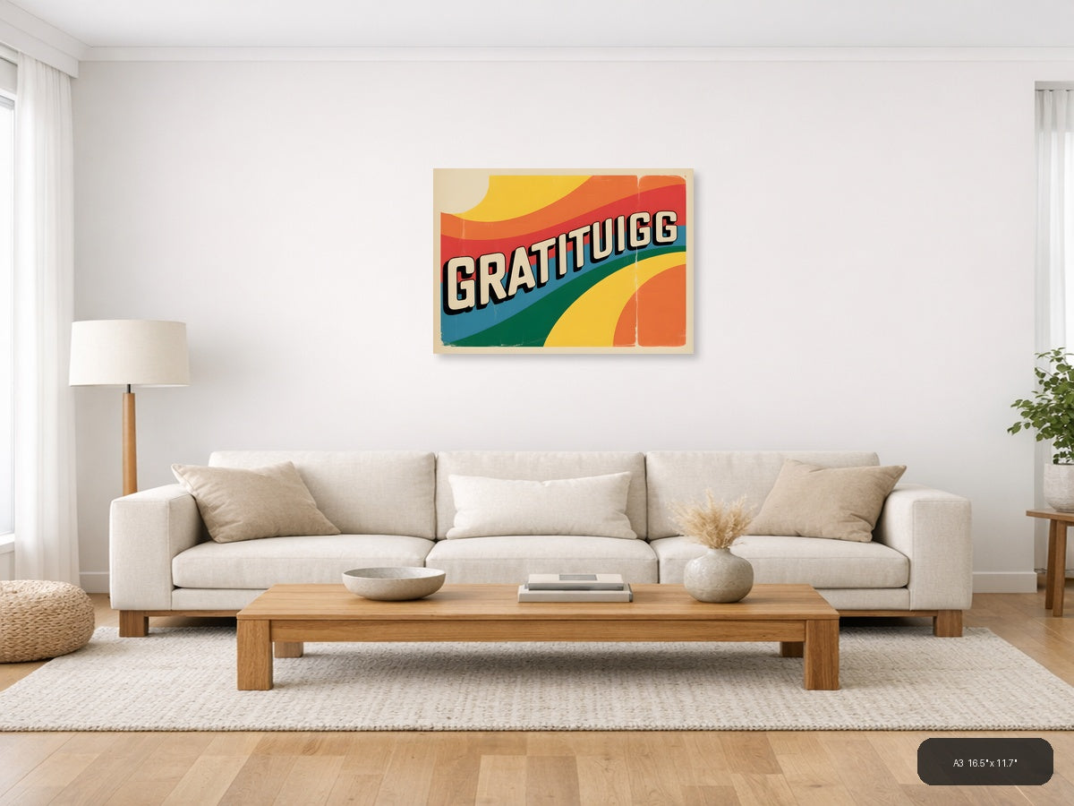 Gratitugg Vintage Retro Rainbow Waves Wall Art — A3 / Living Room