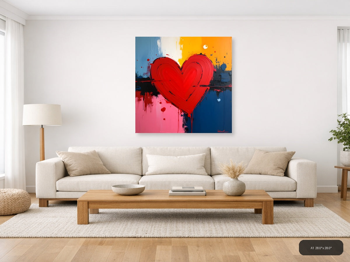 Bold Red Heart Abstract Canvas Wall Art — A1 / Living Room