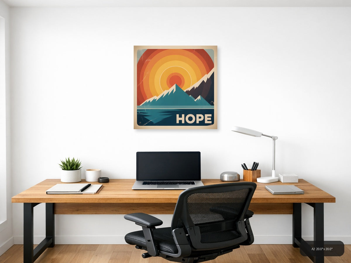 Vintage Retro Mountain Sunrise Hope Wall Art — A2 / Office