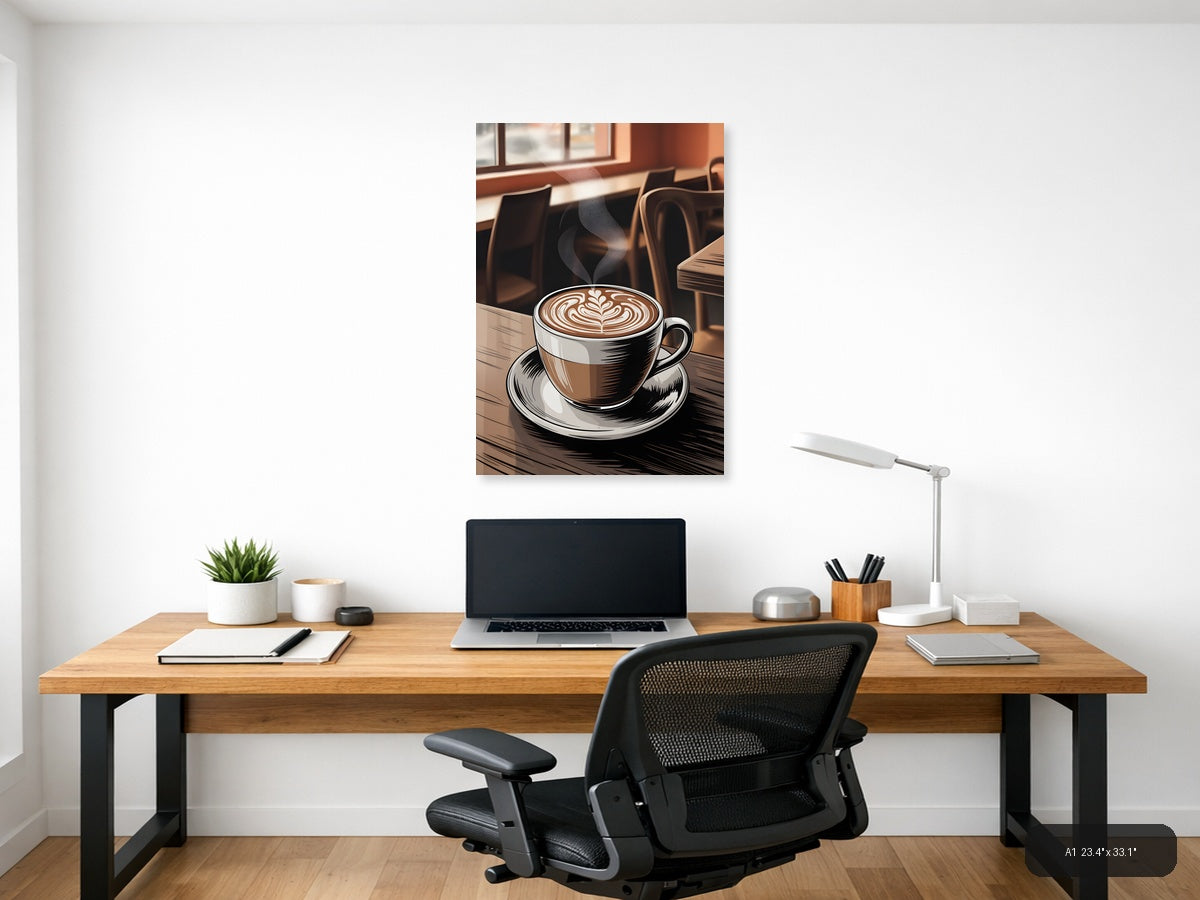 Coffee Shop Latte Art Line Drawing Wall Art — A1 / Office