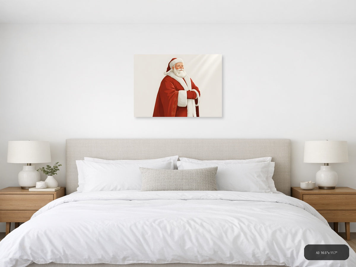 Minimalist Santa Claus Portrait Red White Wall Art — A3 / Bedroom