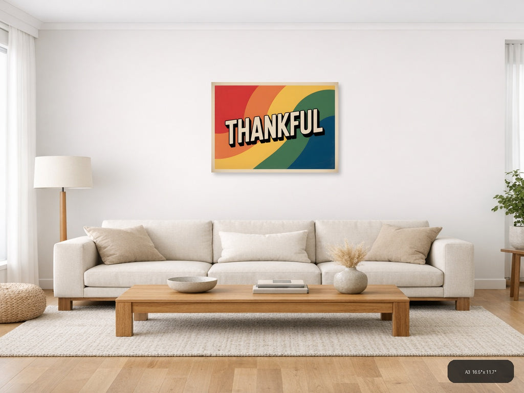 Thankful — Vintage (Landscape) Canvas Print | Vintage Wall Art | A4 A3 A2 A1 — A3 / Living Room