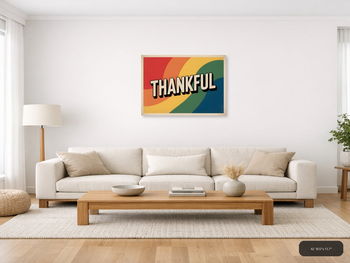 Thankful — Vintage (Landscape) Canvas Print | Vintage Wall Art | A4 A3 A2 A1 — A3 / Living Room