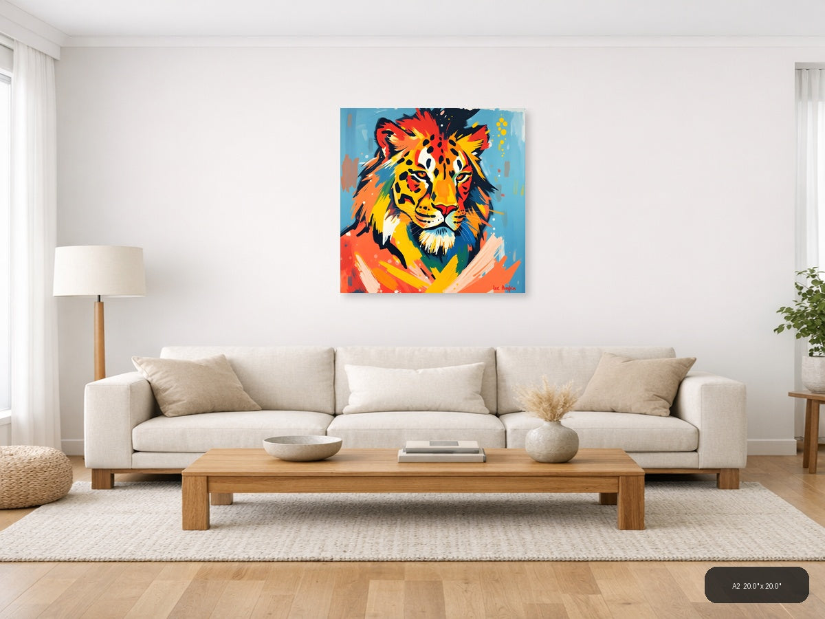 Vibrant Abstract Lion Head Colorful Wall Art — A2 / Living Room