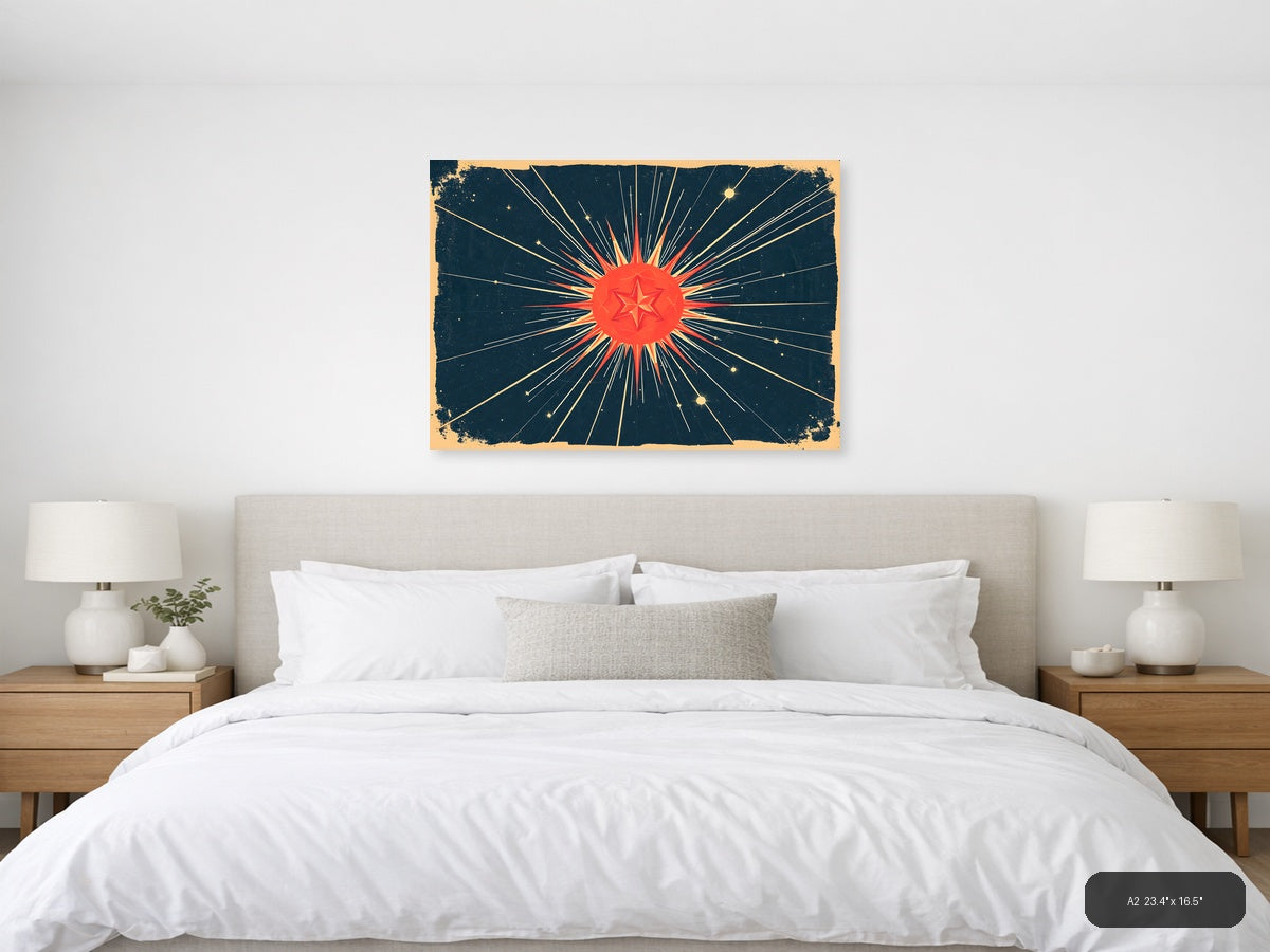 Vintage Radiant Star Burst Retro Wall Art — A2 / Bedroom