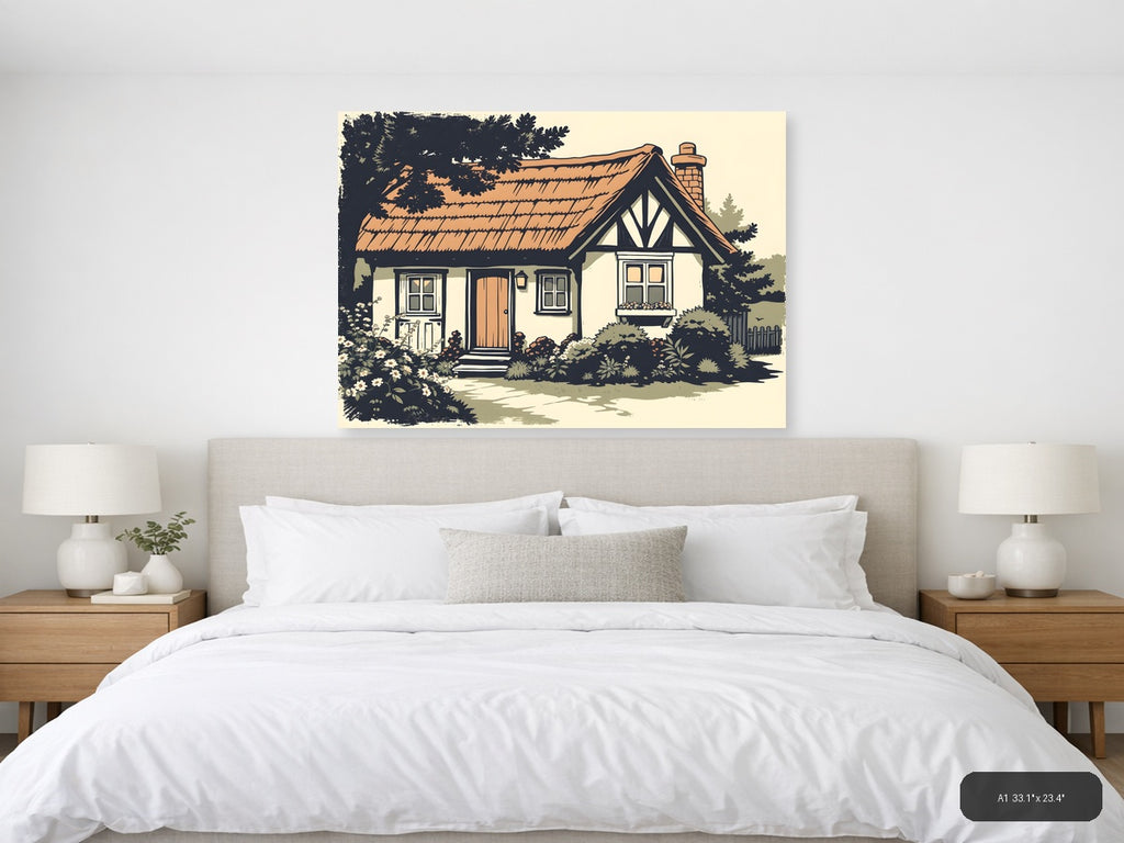 Vintage Cottage House with Garden - Landscape Wall Art — A1 / Bedroom