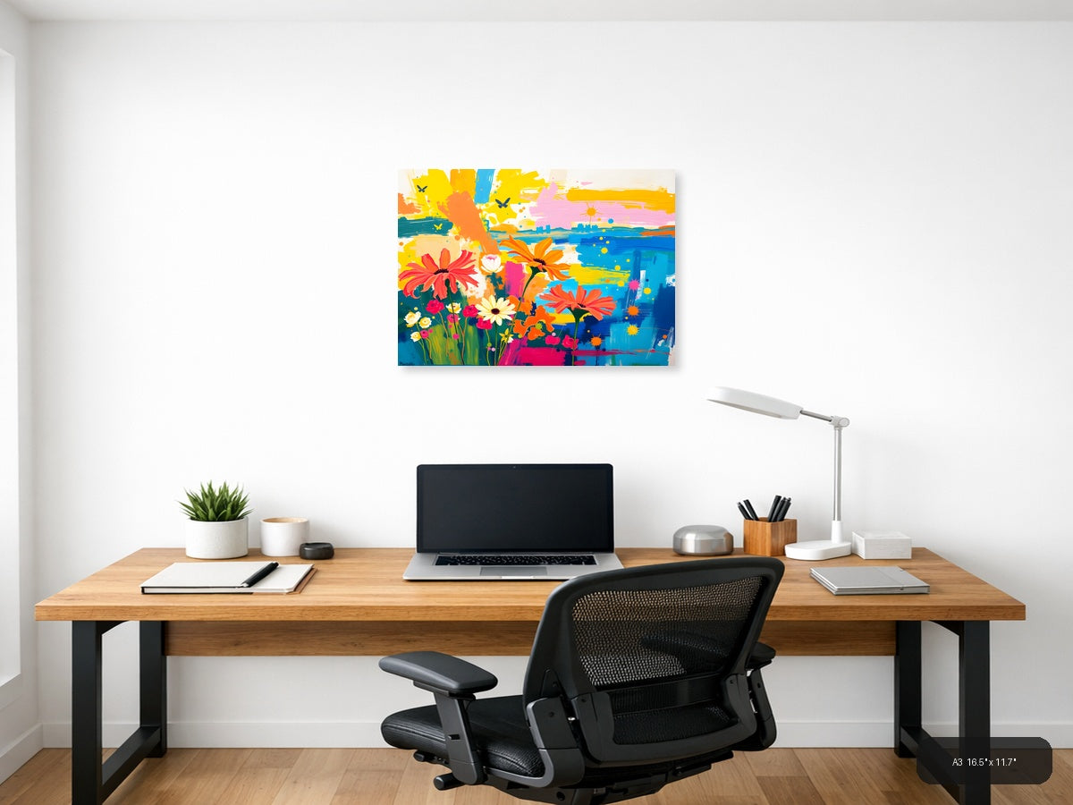 Vibrant Flower Garden Abstract Landscape Wall Art — A3 / Office