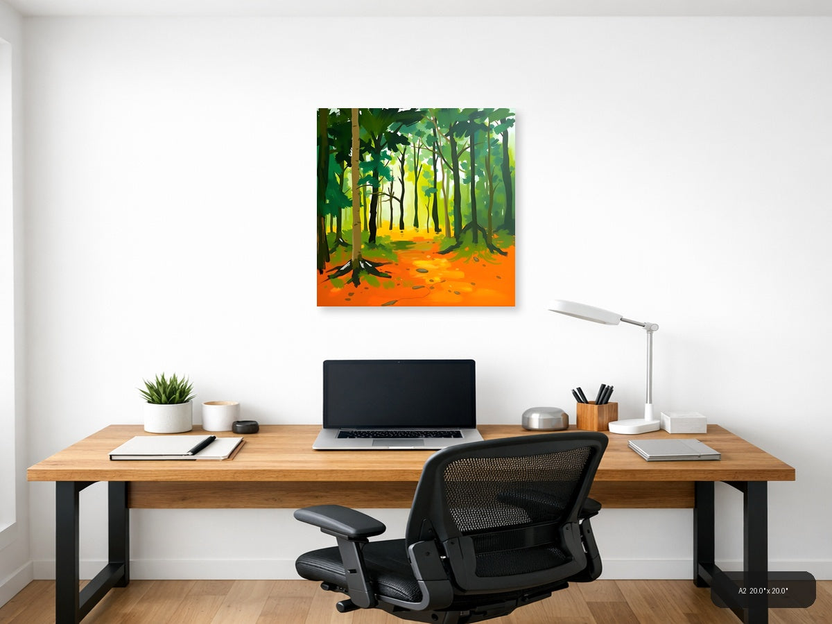 Abstract Forest Path Orange Floor Modern Wall Art — A2 / Office