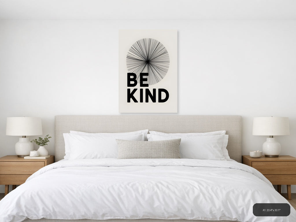Be Kind Line Art Circle Radiant Black White Wall Art — A1 / Bedroom