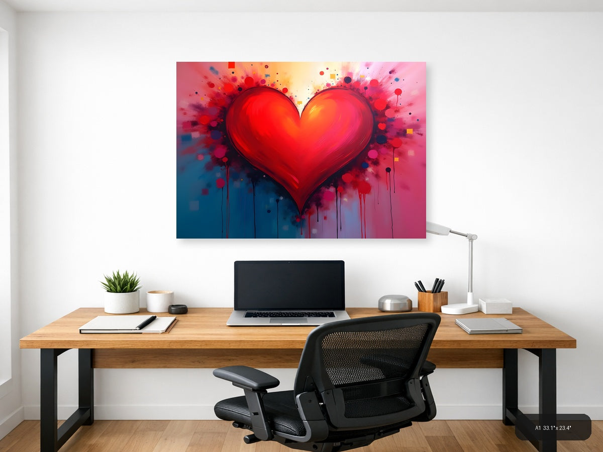 Red Heart Abstract Explosion Splatter Wall Art — A1 / Office