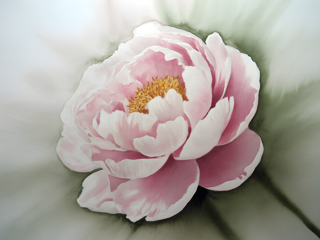 Pink Peony Watercolor Painting Wall Art