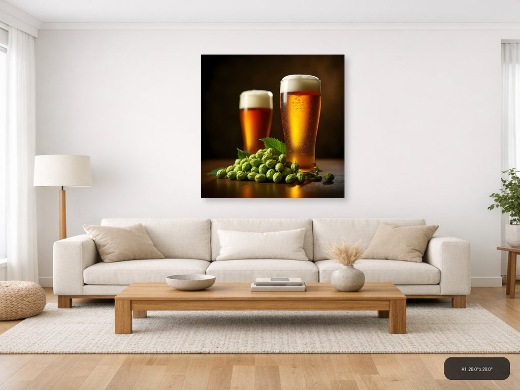 Beer and Hops Still Life Photography Wall Art — A1 / Living Room
