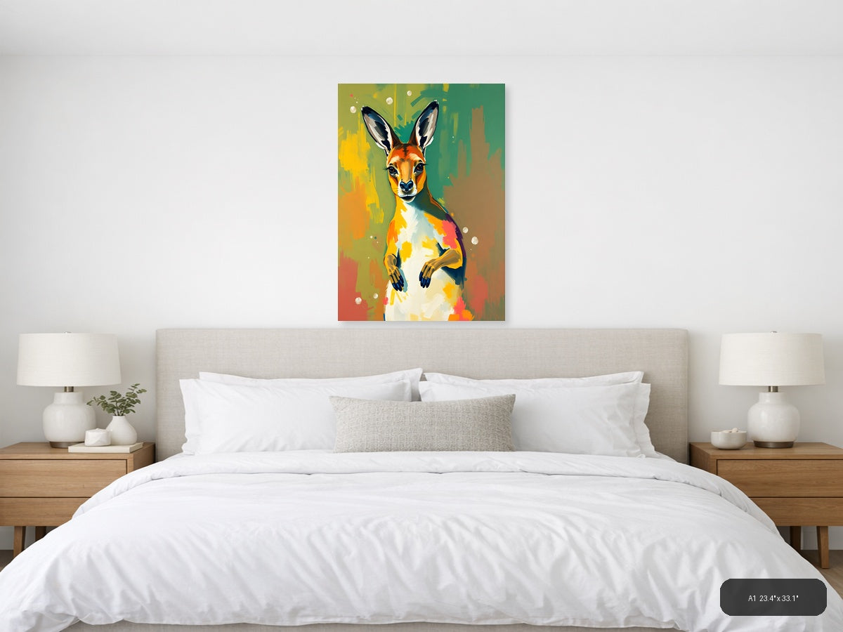 Colorful Abstract Kangaroo Portrait Wall Art — A1 / Bedroom