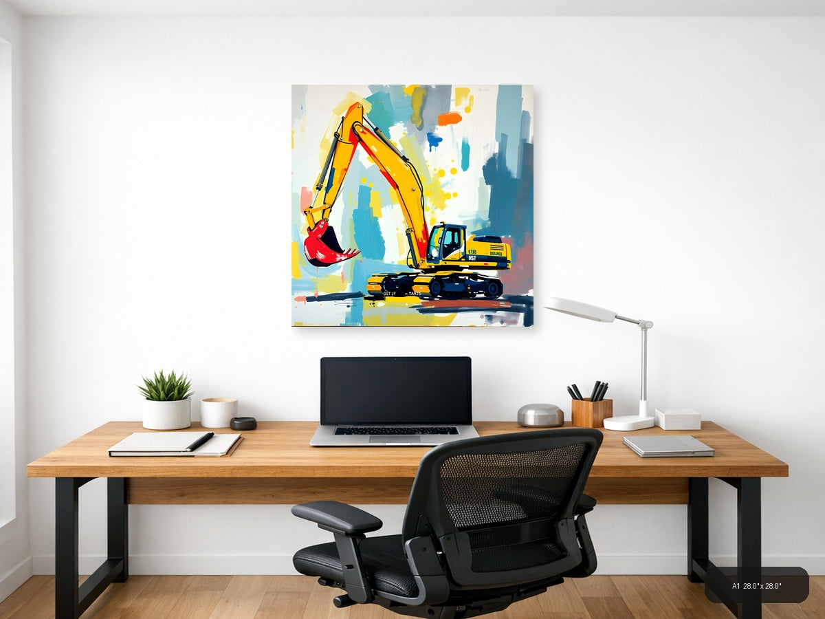 Yellow Excavator Abstract Construction Wall Art — A1 / Office