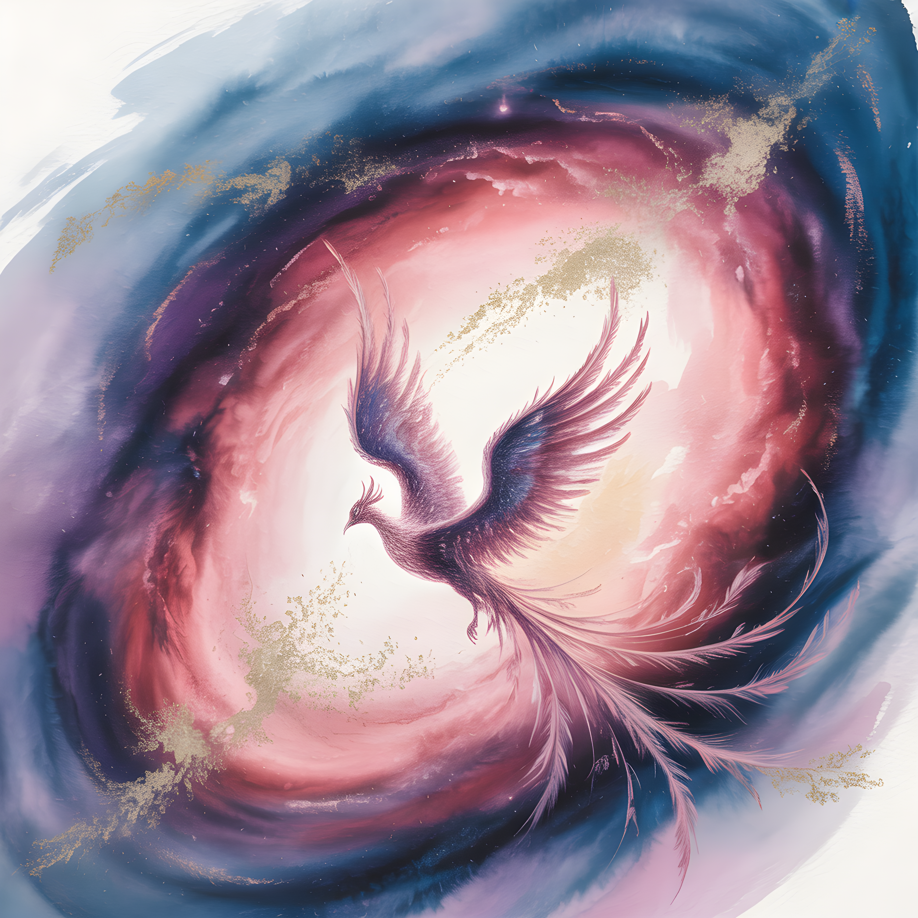 Mystical Phoenix Rising Watercolor Wall Art