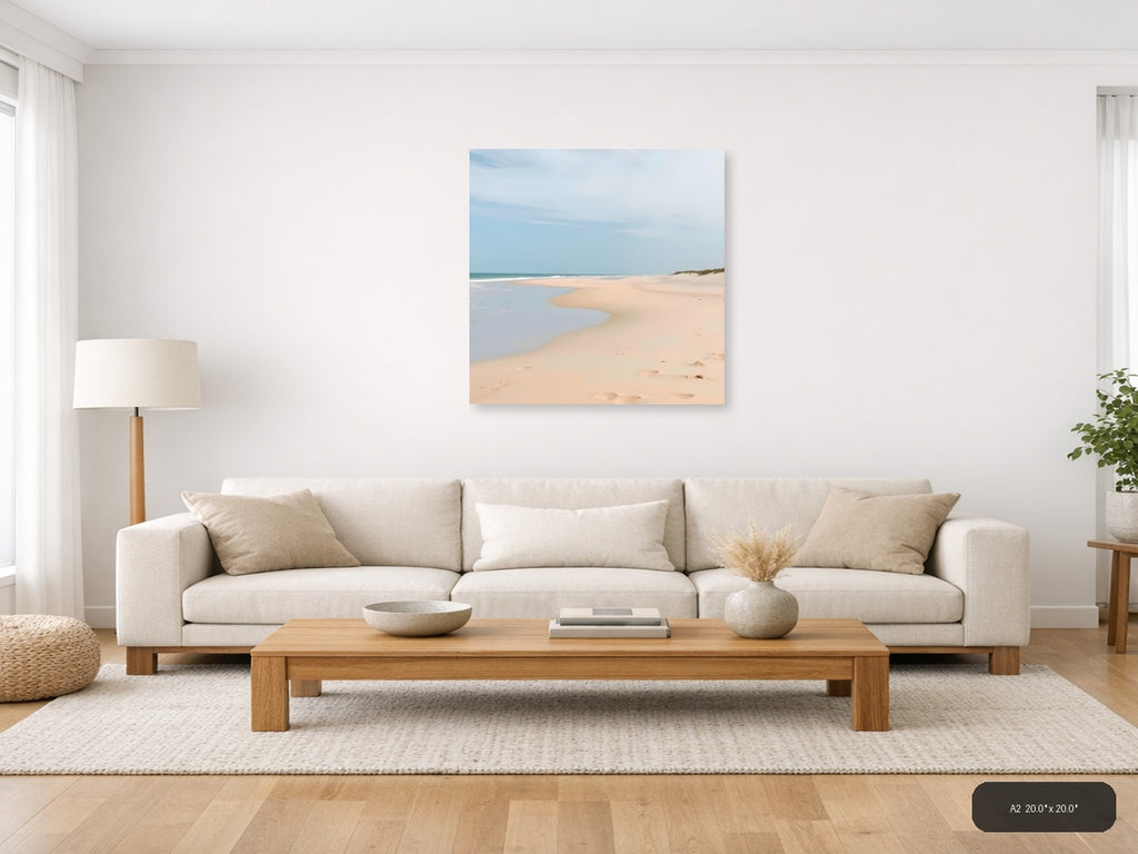 Minimalist Sandy Beach with Tidal Pool - Square Wall Art — A2 / Living Room