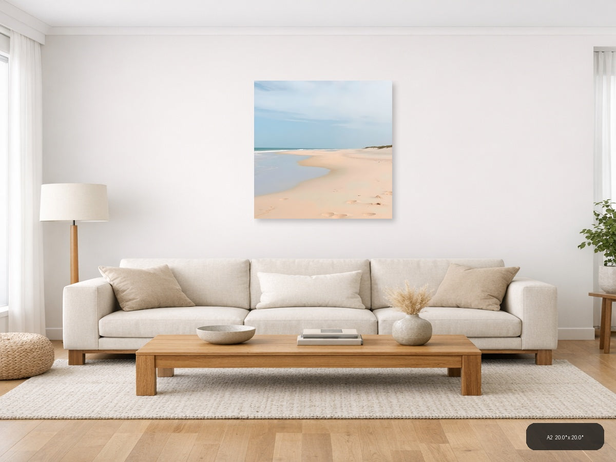 Minimalist Sandy Beach with Tidal Pool - Square Wall Art — A2 / Living Room