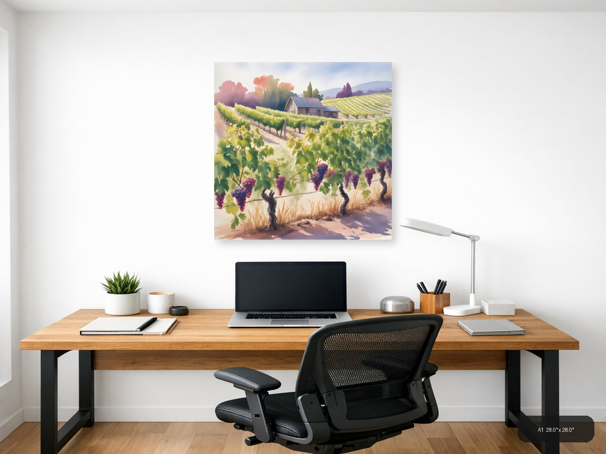 Vineyard Harvest Watercolor Wine Country Wall Art — A1 / Office