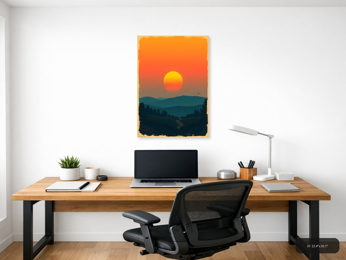 Vintage Sunset Over Forest Hills Wall Art — A1 / Office