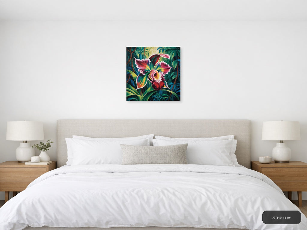 Vibrant Orchid Tropical Botanical Abstract Wall Art — A3 / Bedroom