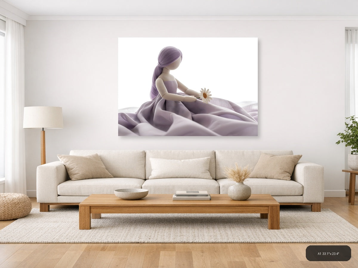 Purple-Haired Girl with Daisy Minimalist Wall Art — A1 / Living Room