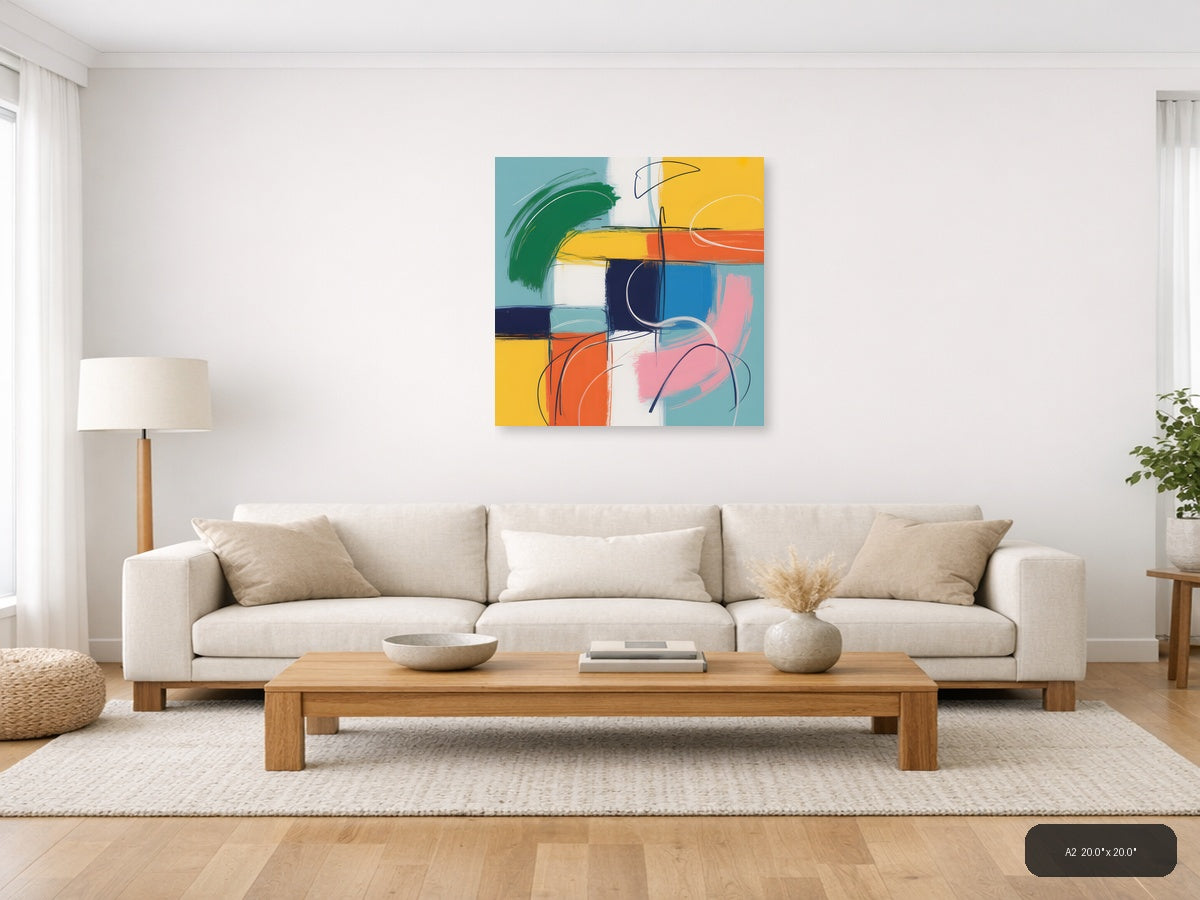 Colorful Abstract Geometric Blocks and Lines Wall Art — A2 / Living Room