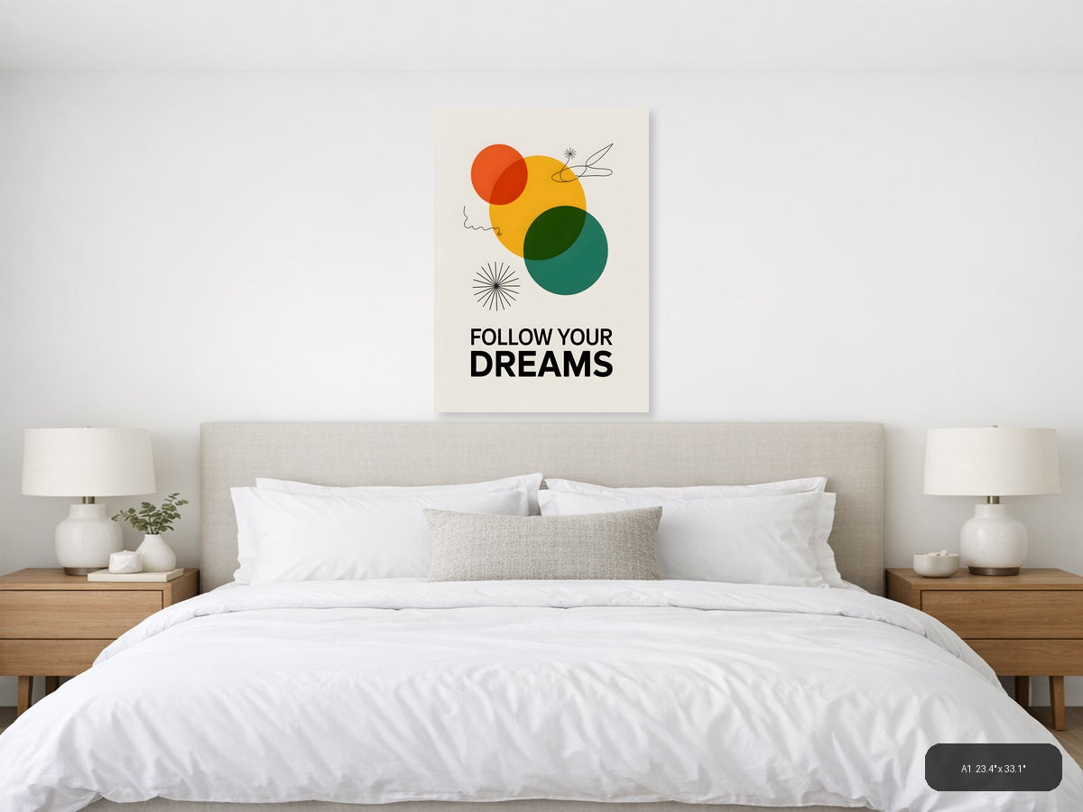 Follow Your Dreams Minimalist Circles Wall Art — A1 / Bedroom
