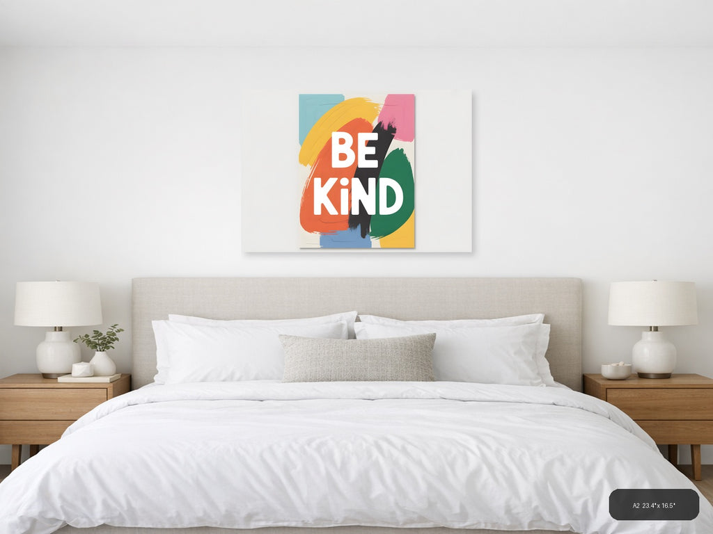 Be Kind Abstract Colorful Brushstroke Wall Art — A2 / Bedroom