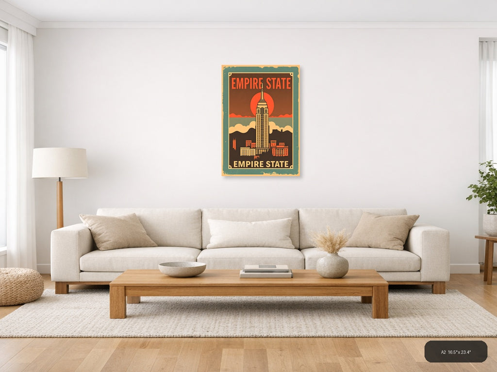 Empire State Building Vintage Art Deco Wall Art Print — A2 / Living Room