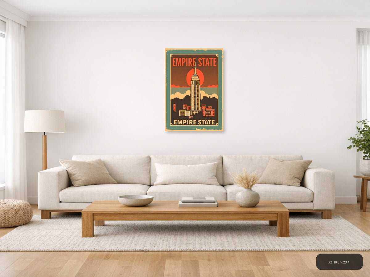Empire State Building Vintage Art Deco Wall Art Print — A2 / Living Room